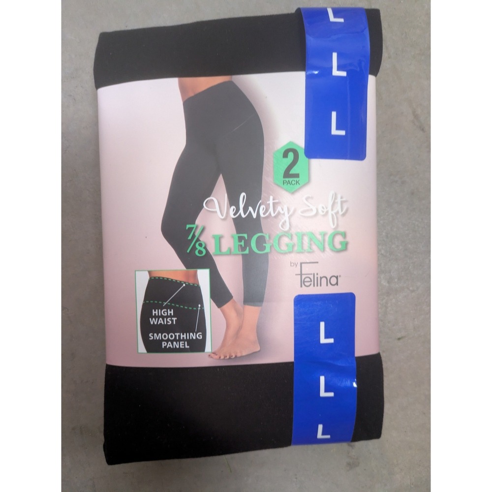 NEW Felina 7/8 Legging Women's Large Black 2-Pack High Waist Smoothing